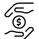 icon outline of two hands holding a coin in the middle